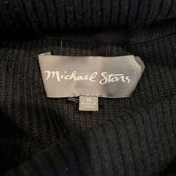 Michael Stars Cashmere Wool Blend Black Ribbed Knit Cowl Neck Sweater Size Med - Picture 4 of 8